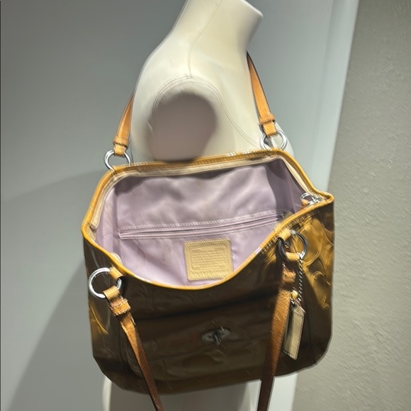 Coach Yellow Signature Tote with Leather Trim - Picture 4 of 16